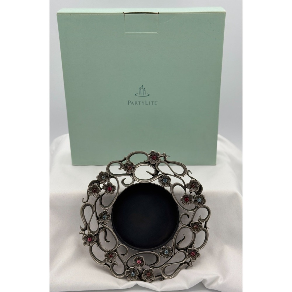 Partylite P7474 Jewell Pillar Candle Holder - NEW Open Box - Metal - Floral